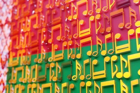 Musical notes lined up in even rows against the backdrop of the National Flag Stock Illustration