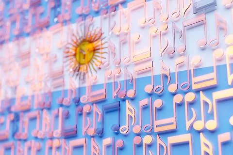 Musical notes lined up in even rows against the backdrop of the National Flag Stock Illustration