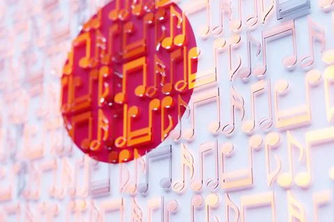 Musical notes lined up in even rows against the backdrop of the National Flag Stock Illustration