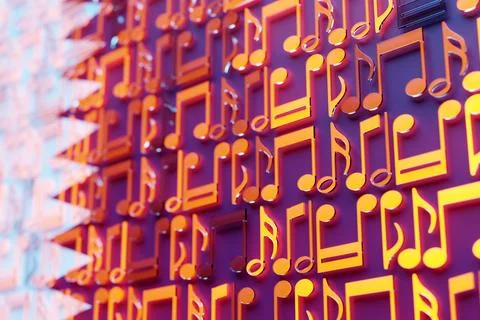 Musical notes lined up in even rows against the backdrop of the National Flag Stock Illustration