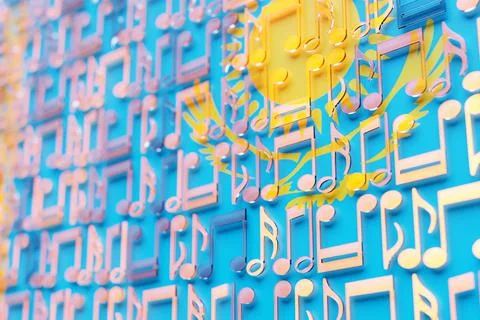 Musical notes lined up in even rows against the backdrop of the National Flag Stock Illustration