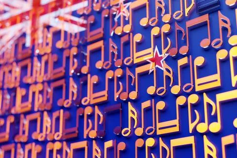 Musical notes lined up in even rows against the backdrop of the National Flag Stock Illustration