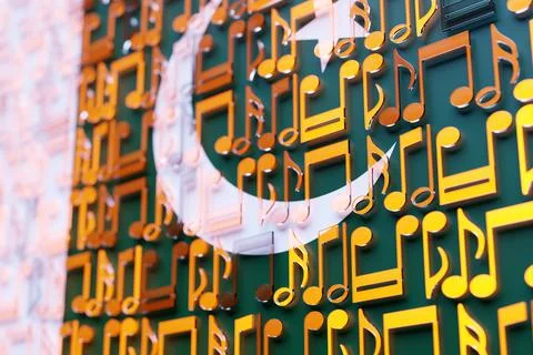 Musical notes lined up in even rows against the backdrop of the National Flag Illustrazione stock