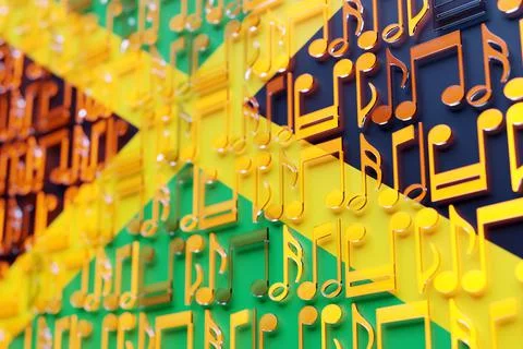 Musical notes lined up in even rows against the backdrop of the National Flag Stock Illustration