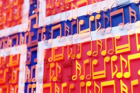 Musical notes lined up in even rows against the backdrop of the National Flag 스톡 일러스트
