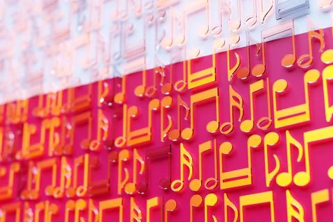 Musical notes lined up in even rows against the backdrop of the National Flag Stock Illustration