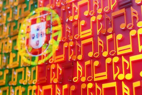 Musical notes lined up in even rows against the backdrop of the National Flag Stock Illustration