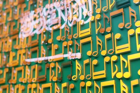Musical notes lined up in even rows against the backdrop of the National Flag Stock Illustration