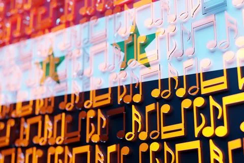 Musical notes lined up in even rows against the backdrop of the National Flag Stock Illustration