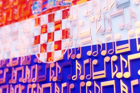 Musical notes lined up in even rows against the backdrop of the National Flag Stock Illustration