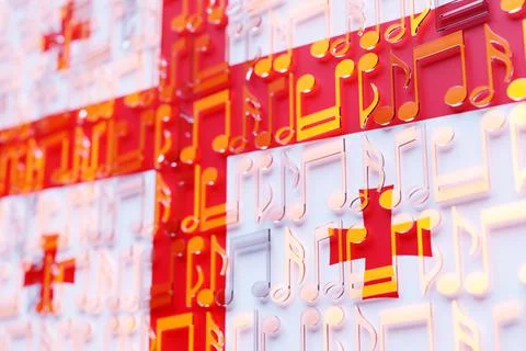 Musical notes lined up in even rows against the backdrop of the National Flag Stock Illustration
