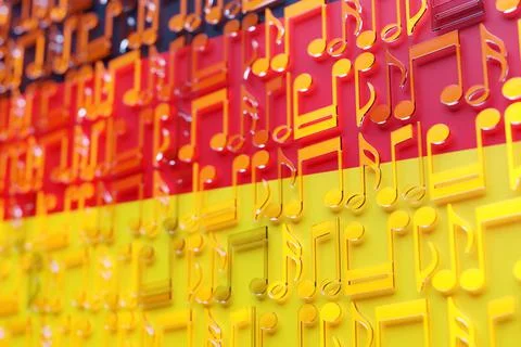 Musical notes lined up in even rows against the backdrop of the National Flag Stock Illustration