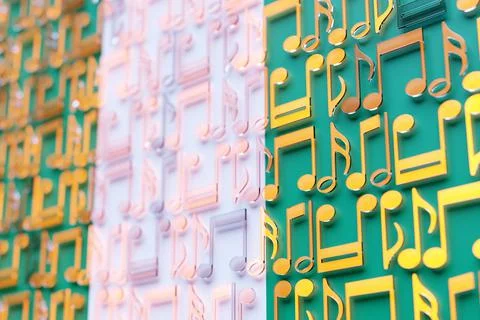 Musical notes lined up in even rows against the backdrop of the National Flag Stock Illustration