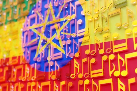 Musical notes lined up in even rows against the backdrop of the National Flag Illustrazione stock