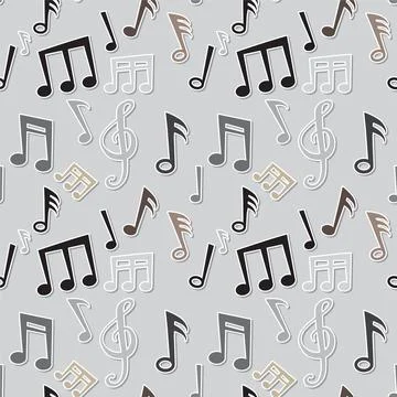 Musical Notes Pattern on Grey Background Illustrazione stock