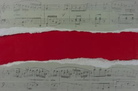 Musical notes, ripped paper, background 스톡 사진
