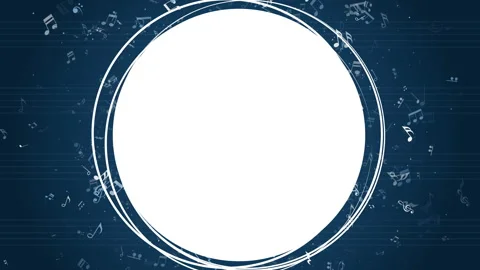 Musical notes round decorative frame on blue background. Loop motion graphic. Stock Footage 285555394