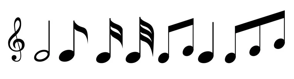 Musical notes set. Music notes icons collection. Musical note. Treble clef. Stock Illustration