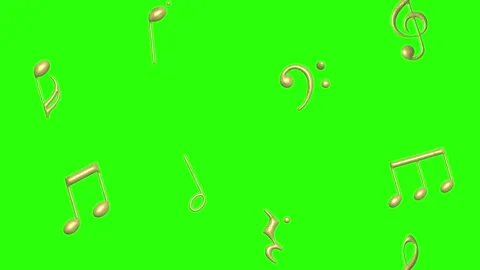 Musical notes signs elements animation, gold textured, on green screen Vídeo Stock 266136905