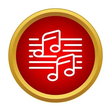 Musical notes on staff in red circle icon Stock Illustration