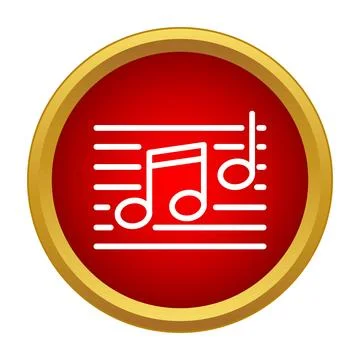 Musical notes on staff in red circle icon Stock Illustration