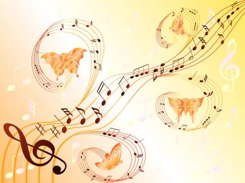 Musical notes on stave and flying butterflies Illustrazione stock