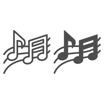 Musical notes on stave, melody line and solid icon, sound design concept Stock Illustration