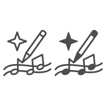 Musical notes on stave, pencil and star line and solid icon, music concept Stock Illustration