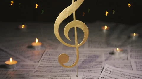 Musical notes on the table and treble clef Stock Footage 107229651