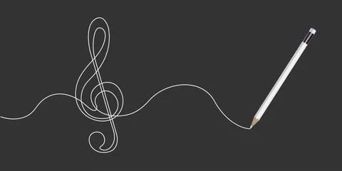 Musical notes .Treble clef. Continuous line drawing. Pencil drawing . 스톡 일러스트