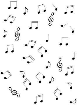 Musical notes, treble clef seamless pattern. Note elements in random order te Stock-Illustration