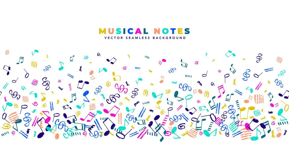 Musical notes vector seamless background. Horizontal template with copy spa.. Stock Illustration