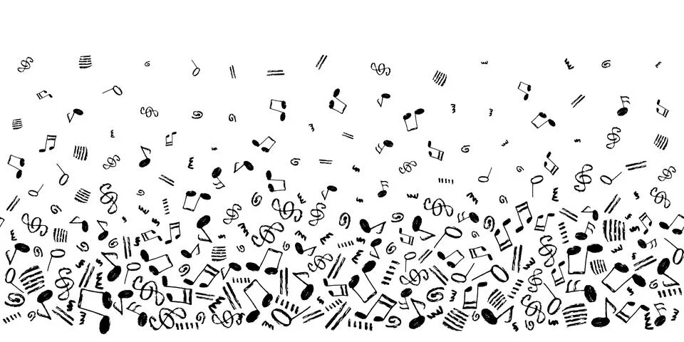 Musical notes vector seamless background. Horizontal template with one color  Stock Illustration