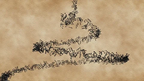 Musical notes in vertical vortex on the old paper background, loop movement Stock Footage 100450836