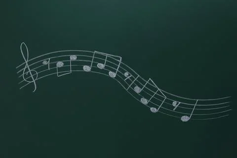 Musical notes written with chalk on blackboard Stock Illustration