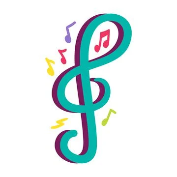 Musical party treble clef with notes in cartoon style Stock Illustration