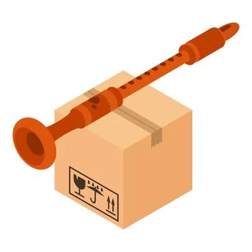 Musical pipe icon isometric vector. Wooden wind instrument on closed parcel box Illustrazione stock