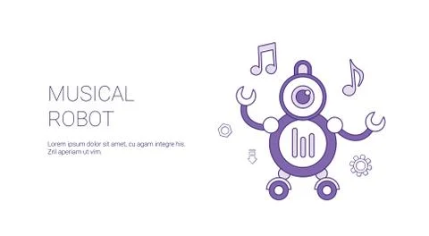 Musical Robot Technology Template Web Banner With Copy Space Illustrazione stock