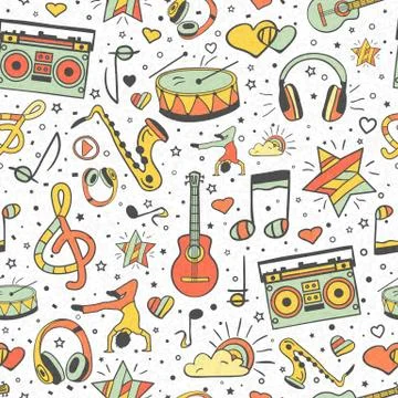 Musical seamless pattern. Hand drawn doodles Illustrazione stock