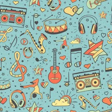 Musical seamless pattern. Hand drawn doodles Stock Illustration