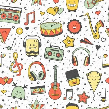 Musical seamless pattern. Hand drawn doodles Stock-Illustration