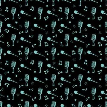 Musical seamless pattern - music notes, stars and microphones Illustrazione stock