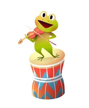 Musical Show Frog or Toad Play Violin Instrument Stock Illustration