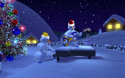 Musical snowmen. Illustrazione stock