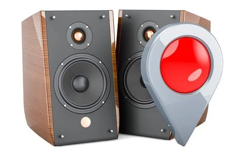 Musical Speakers with map pointer. 3D rendering 스톡 일러스트