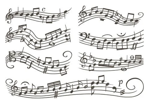Musical staff with notes. Isolated tune music banners. Melodious inspirational Stock Illustration
