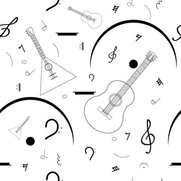 Musical stringed instruments and signs of musical notation. Illustrazione stock