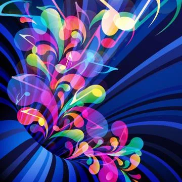 Musical theme. splash of musical note, flying up on the background of dark bl Stock Illustration