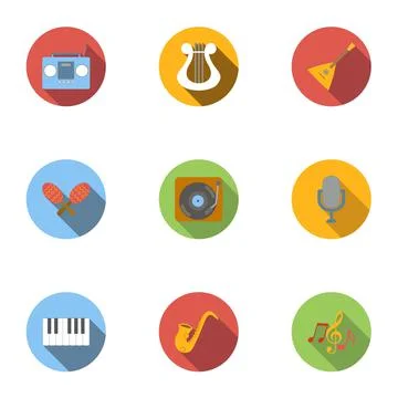Musical tools icons set, flat style Stock Illustration