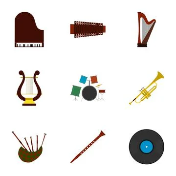 Musical tools icons set, flat style Stock Illustration